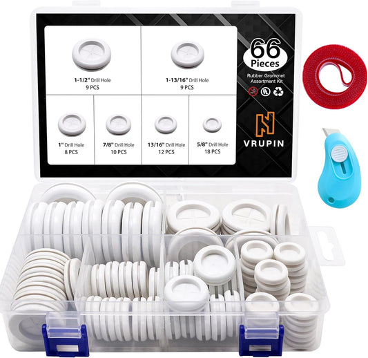 66Pcs Rubber Grommet Assorted Kit, Drill Hole Firewall Hole Plugs Wire Protection, 6 Sizes 1-13/16" 1-1/2" 1" 7/8" 5/8" 3/16"