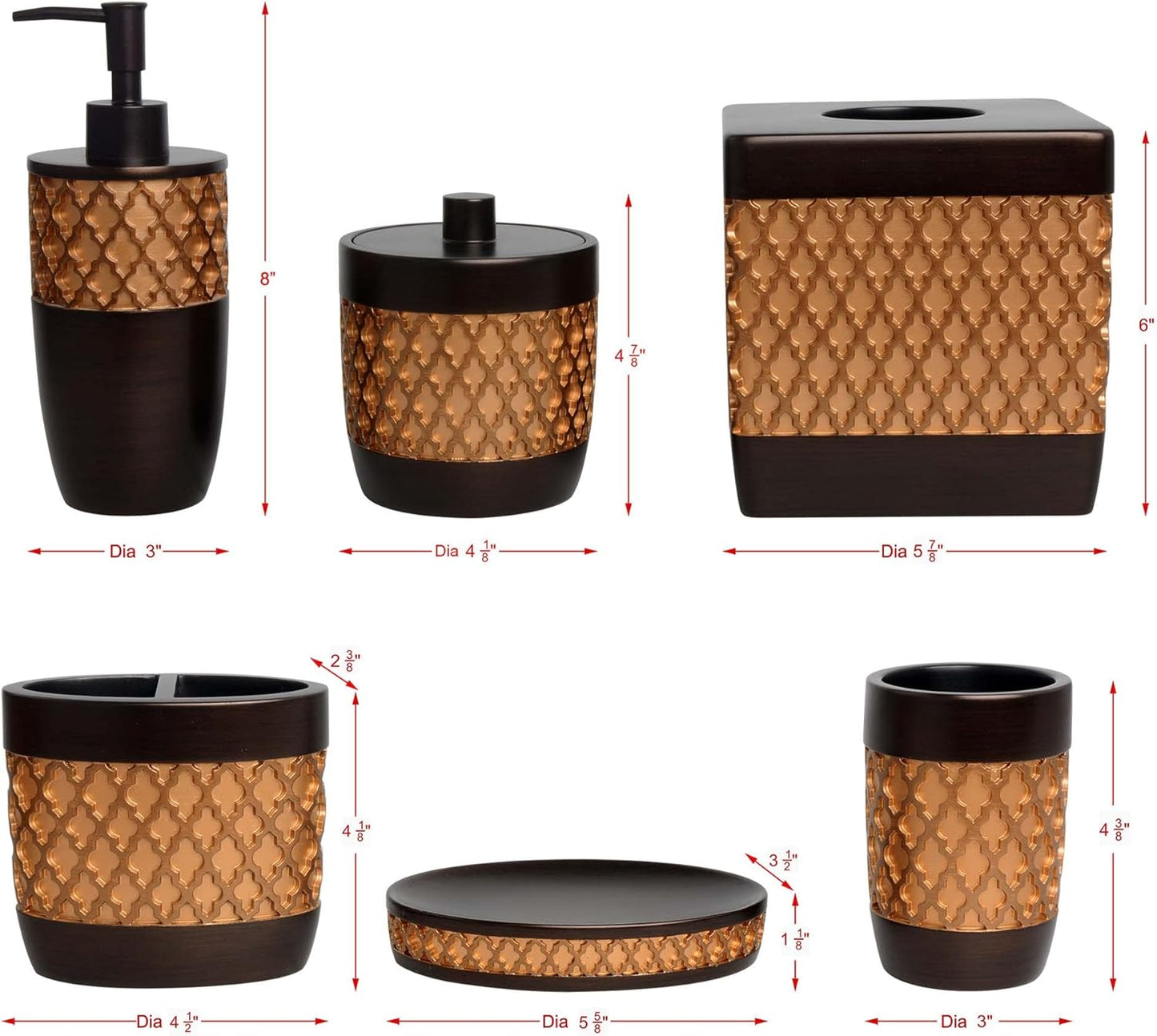 6-Piece Bathroom Accessories Set – Soap Dispenser, Toothbrush Holder, Tumbler, Soap Dish, Cotton Swab Jar & Toilet Brush – Modern Bathroom Decor Set (Wally)