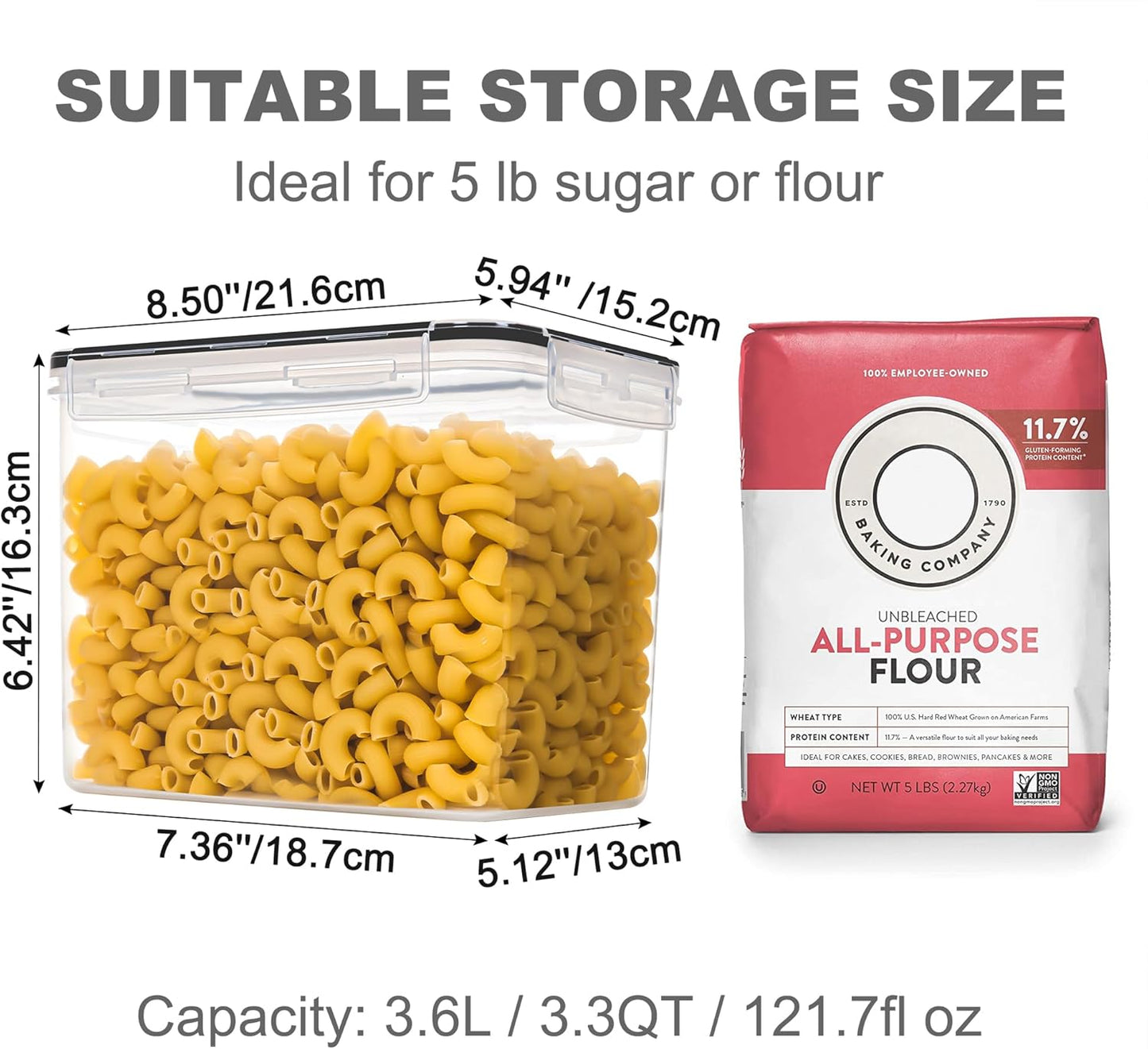 Medium Food Storage Containers with Lids Airtight 3.6L /121.7Oz, for Flour, Sugar, Baking Supply, 3PCS BPA Free Plastic Canisters for Kitchen Pantry Organization