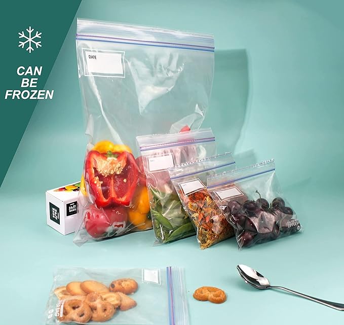 24/7 Bags- Gallon Zip Storage Bags, 200 Count, Double Zipper Seal, Easy Grip Open Tabs, Write-On Space, BPA-Free & Heavy Duty, Microwave Safe, Non-StandUp