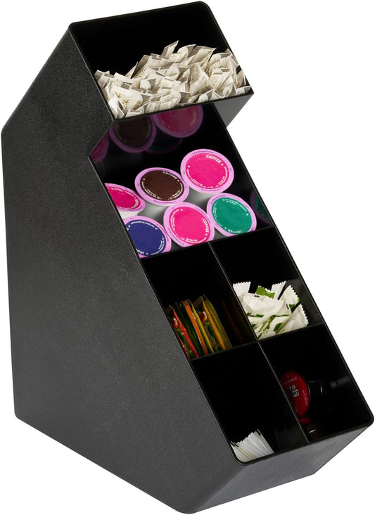 Restaurantware Restpresso Coffee Bar Organizer, 1 Count Durable 6 Compartments, Compact Size, Black Plastic Tabletop Coffee Supplies Organizer For Homes, Office Spaces, Breakrooms, and Lounges