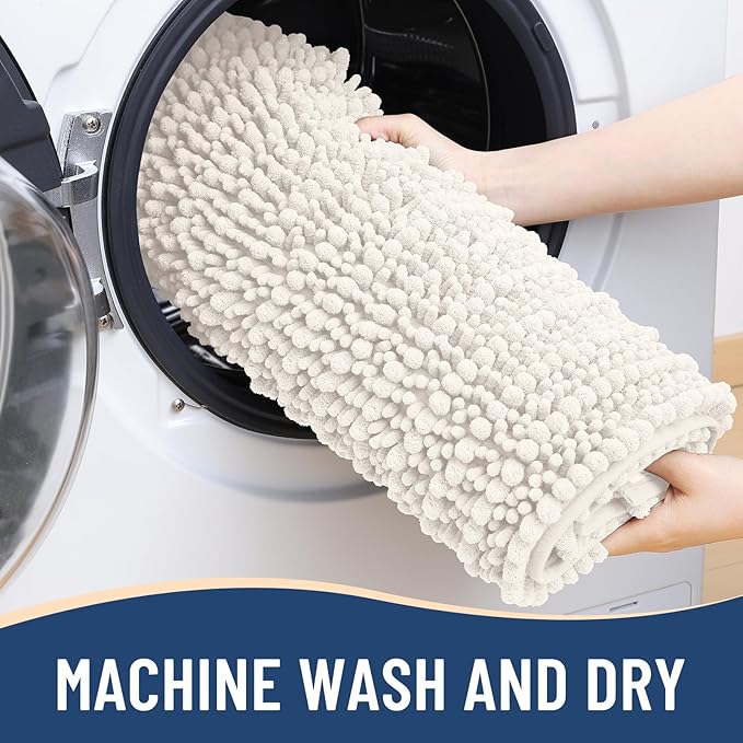 Arotive Luxury Chenille Bathroom Rug Mat, Extra Soft Thick Absorbent Shaggy Bath Rugs, Non-Slip Machine Wash Dry, Plush Bath Mats for Bathroom, Shower and Tub, 45x27, Ivory