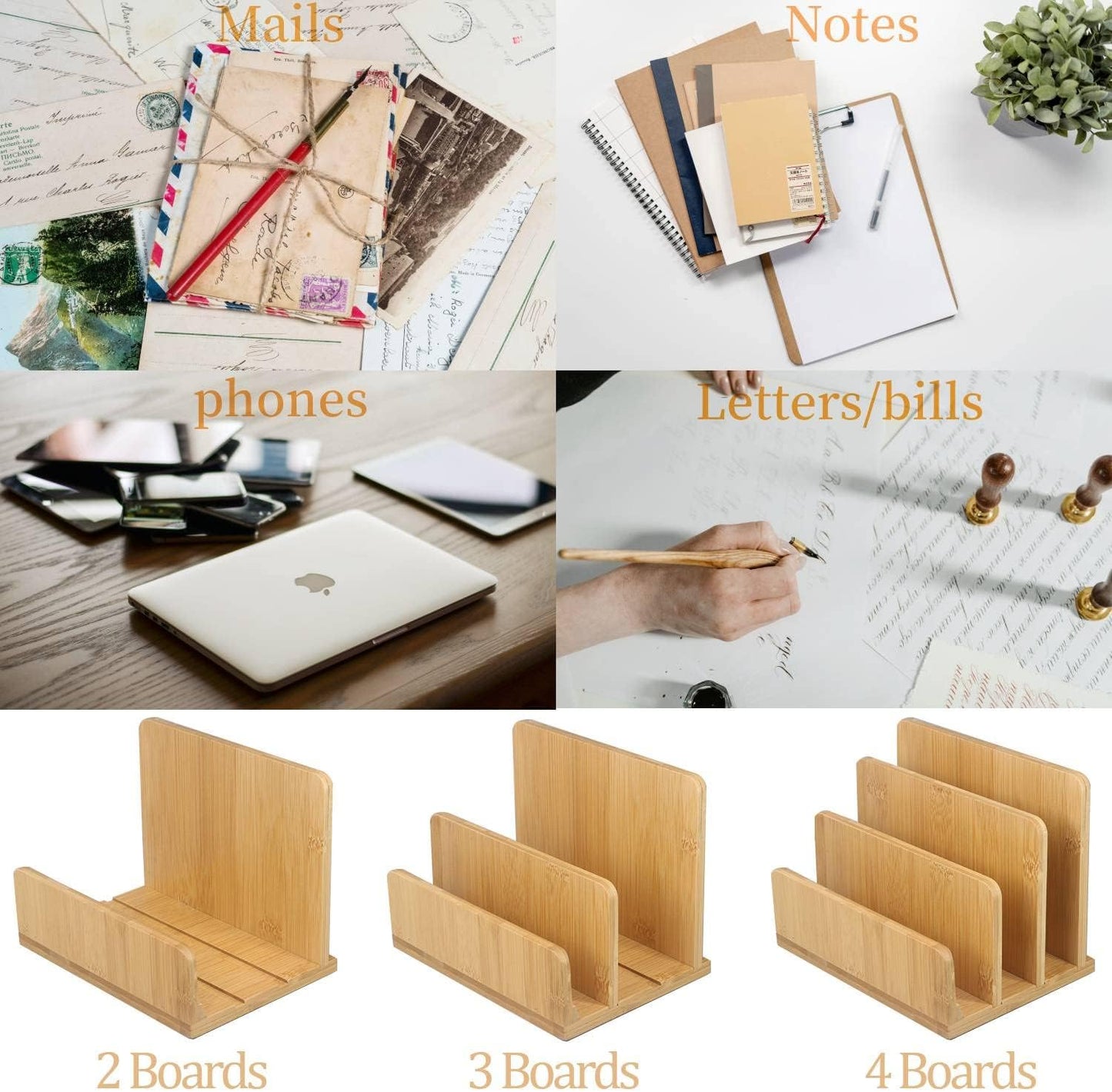 Desk File Mail Organizer Countertop Mail Sorters, Bamboo Desktop Mail Holder 3 Slots, Wood File Paper Holder for Letter Envelope Filing Cell Phone, Organizer Tray for Office & Home