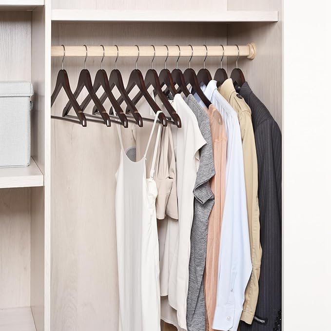 Amber Home 20 Pack Solid Wood Suit Coat Hangers, Smooth Walnut Finish Wooden Dress Hangers with Non Slip Pant Bar, Clothes Hangers with 360 Swivel Hook & Notches for Jacket, Pant, Shirt (Walnut, 20)