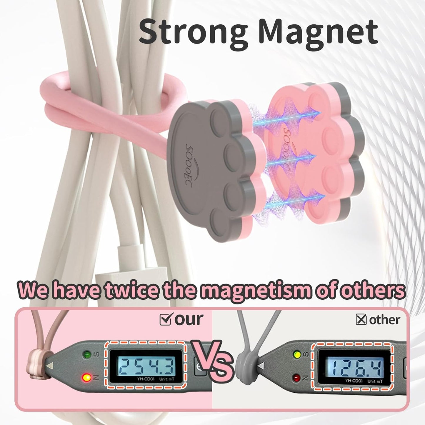 SOOOEC Magnetic Cable Ties, 32 Pack 7.2" Magnetic Cord Organizer Cute Cat's Paw Design, Silicone Twist Ties with Strong Magnet for Bundling and Cable Management, Fridge Magnets.