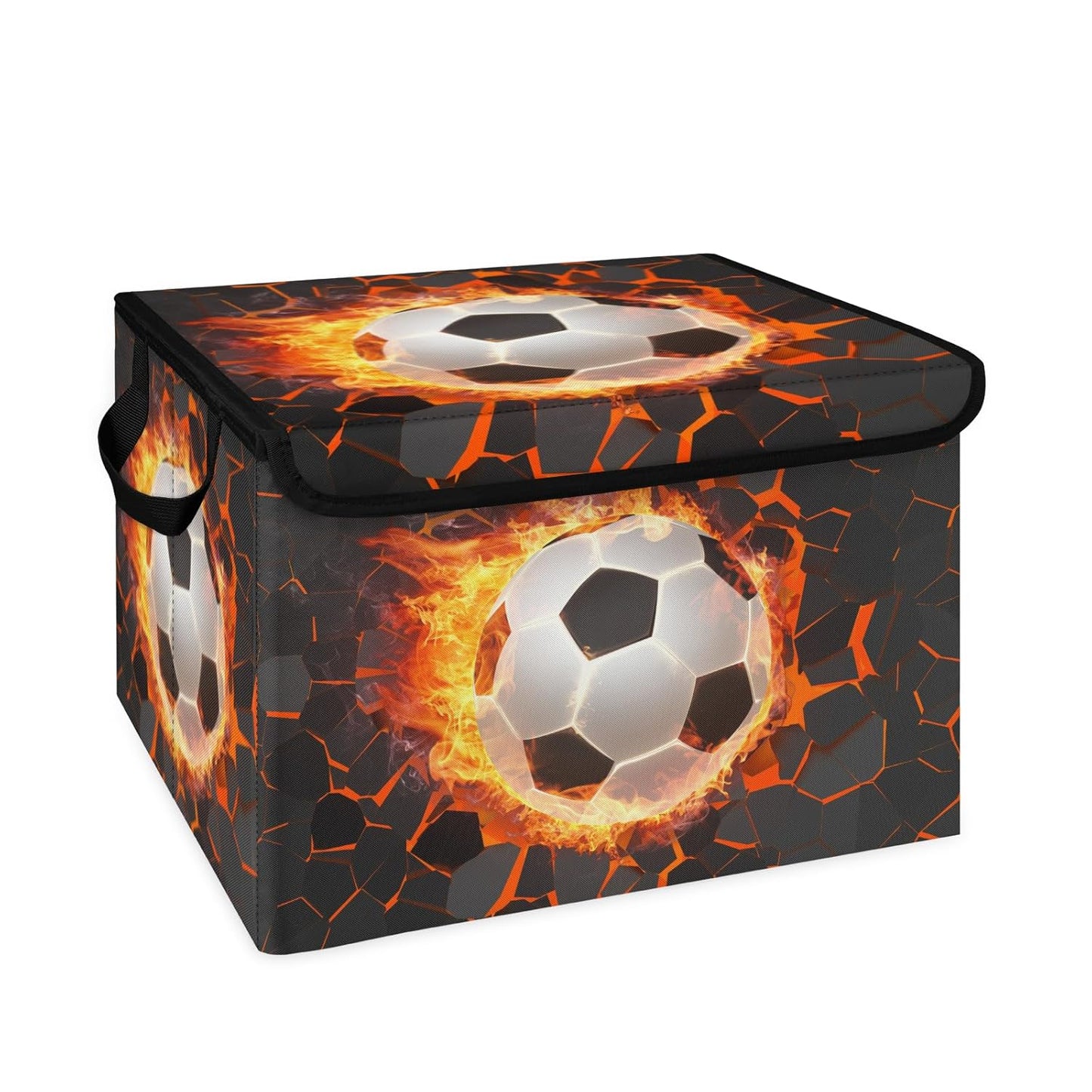 Closet Storage Bins Storage Baskets for Organizing with Flip-Top Lid & Handles, 27 Quart Large Linen Closet Organizers and Storage Cubes, Decorative Wardrobe Boxes for Organization (Cool Soccer)