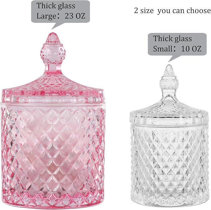 Qtip Holder Glass Apothecary Jars with Lid for Bathroom Canisters Dispenser Decor, Storage Organizer for Cotton Swabs, Balls, Pads, Floss Picks, Candy, Pink