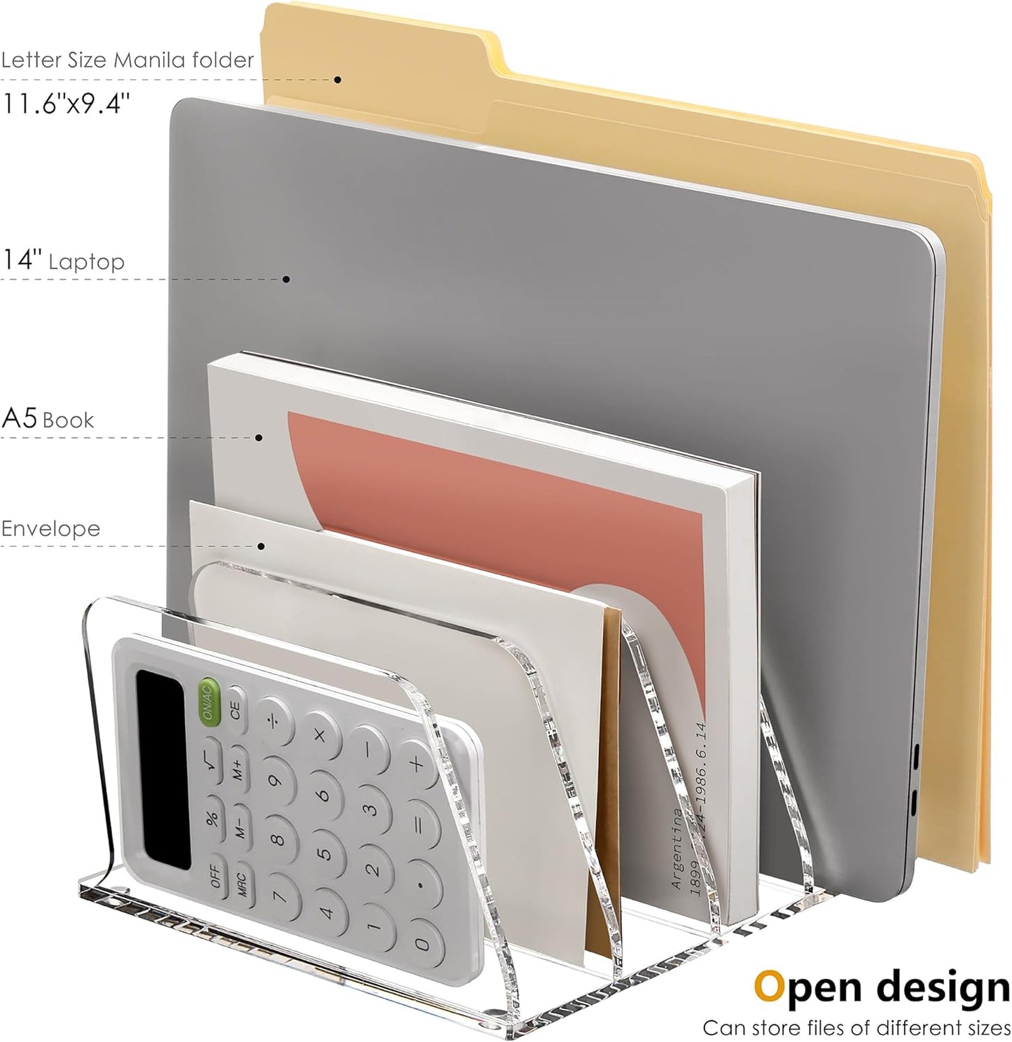 SANRUI Acrylic File Organizer for Desk, Clear 5-Section Vertical File Folder Holder Stand File Sorters, Mail Envelope Document Organization Rack Bookshelf for Office, Home, Classroom