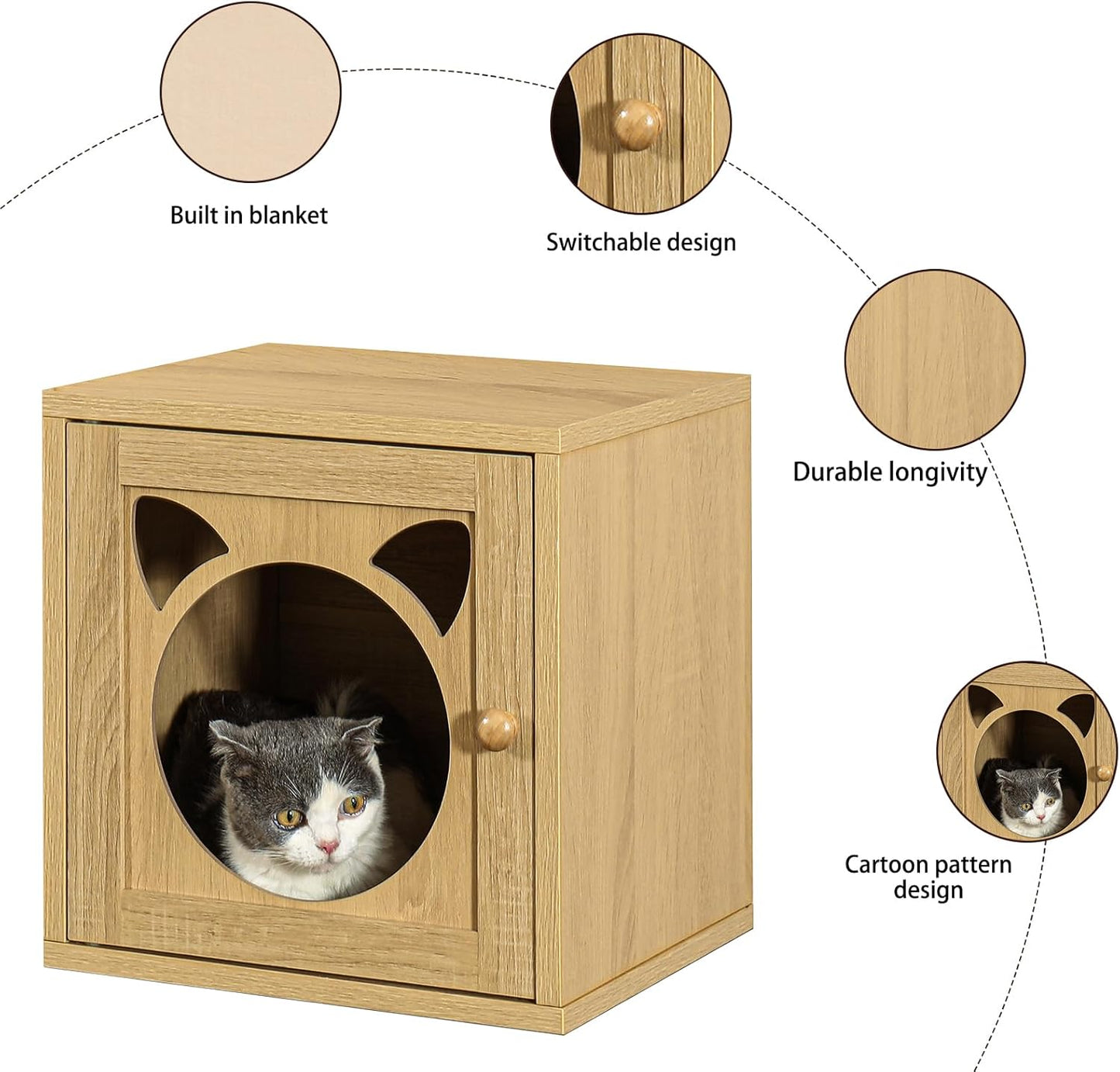 Magic DIY Cube Storage Organizer Stackable Cubes for Home Books Clothes Toy -Modular Cubby Storage System -Closet Organizer -Bookcase Closet(Yellow Oak,Cat Door Cube)