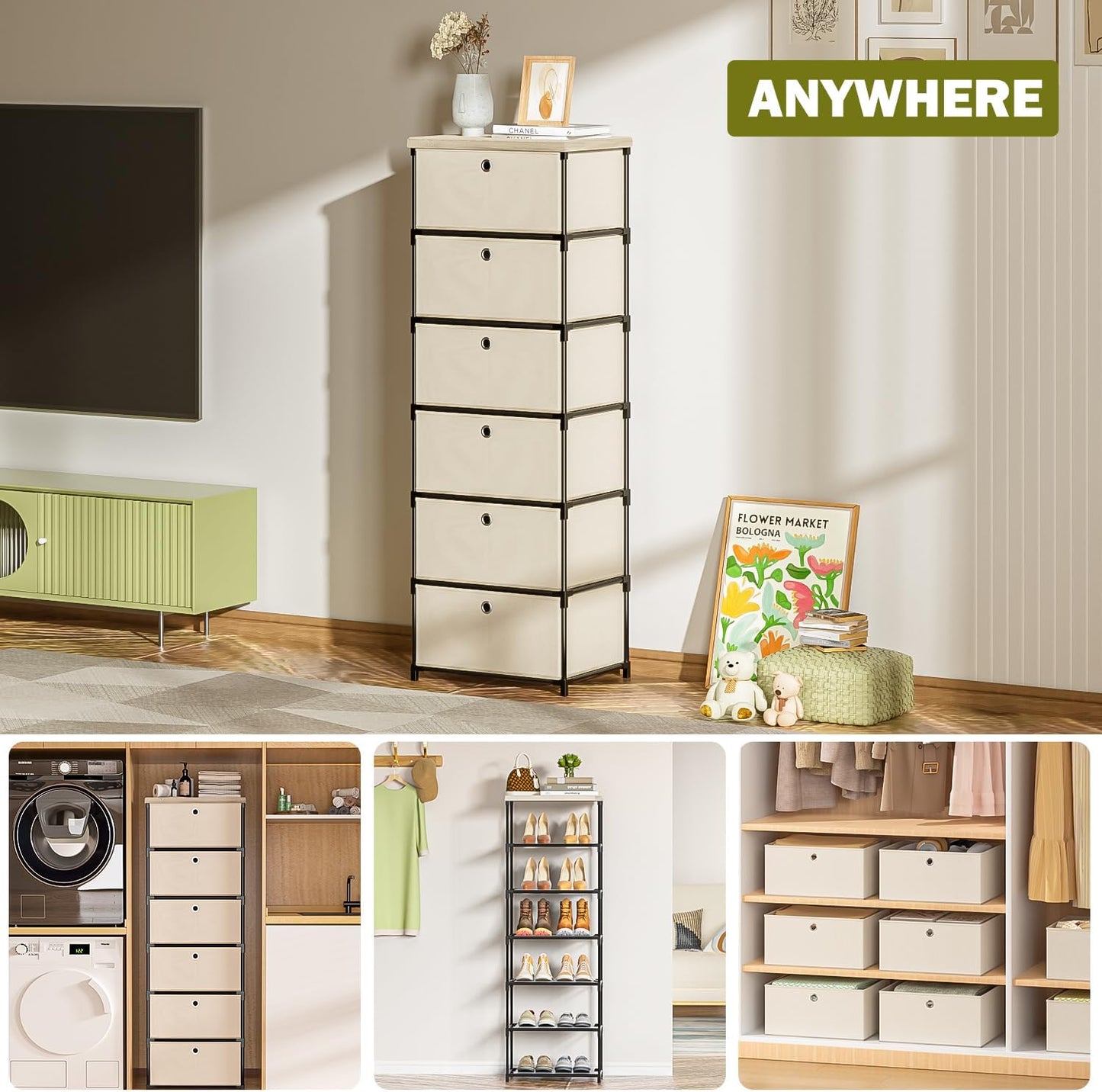 Fabric Storage Drawers Dresser and Chest of Drawers, Small Dresser with Drawers Unit, Sturdy Fabric Storage Bin Organizer for Closet