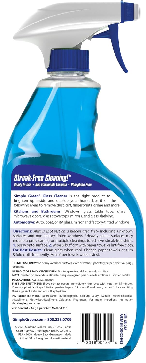 Simple Green Ready-To-Use Glass Cleaner, 32 oz., Blue (Pack of 4)