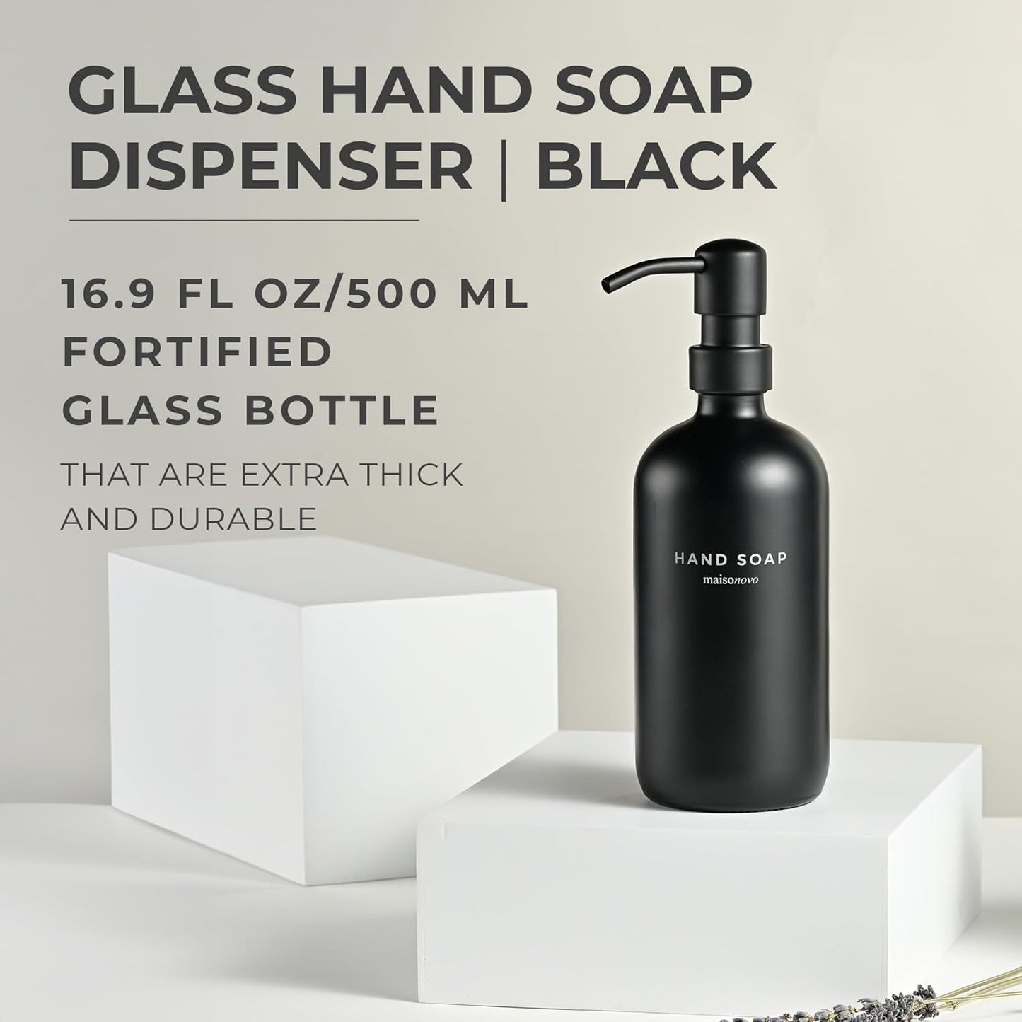 MaisoNovo Soap Dispenser 1-Piece Set | 16.9oz Black Bottles with Black Stainless Steel Pump
