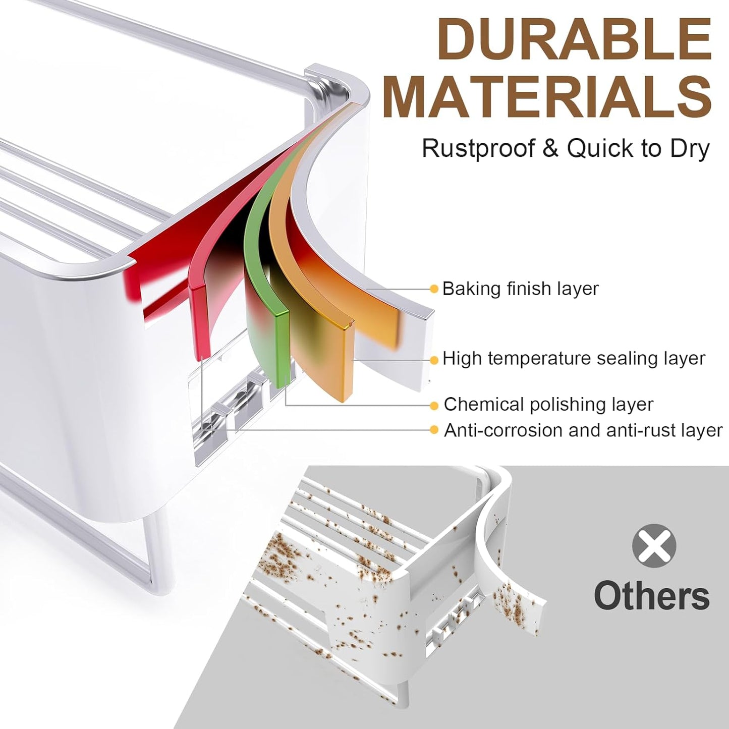 Large Shower Caddy, 4 Pack Adhesive Shower Organizer, 15.15in Large Capacity Bathroom Shelves, No Drilling for Bathroom Organizers and Storage & Home Decor & Kitchen (slive)