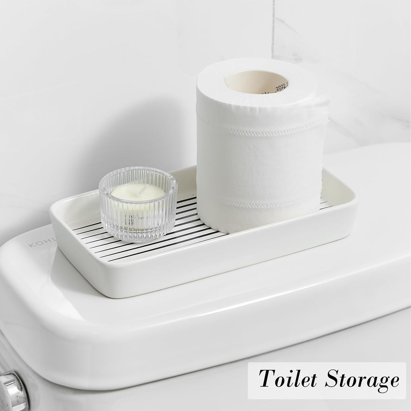 Bathroom Vanity Tray for Countertop,2PC Rectangle Striped Tray,Decorative Bathroom Organizer for Scrubber, Lotion Bottles, Perfume, Jewelry, Candle, Key Trinket Ring(Small,White)