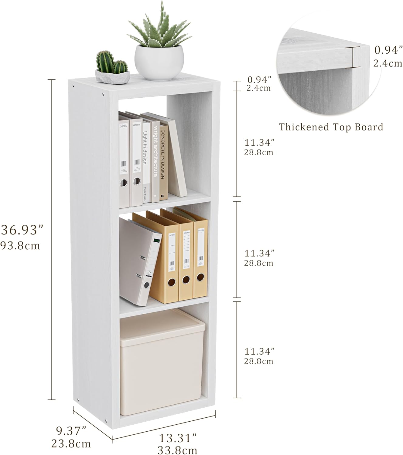 Cube Storage Organizer Bookcase, 3 Tier Decorative 11 inch Open Back Cubical Shelf with Thickened Border, Display Bookshelf for Living Room, Home Office, Sturdy Room (White, 3 Cube)