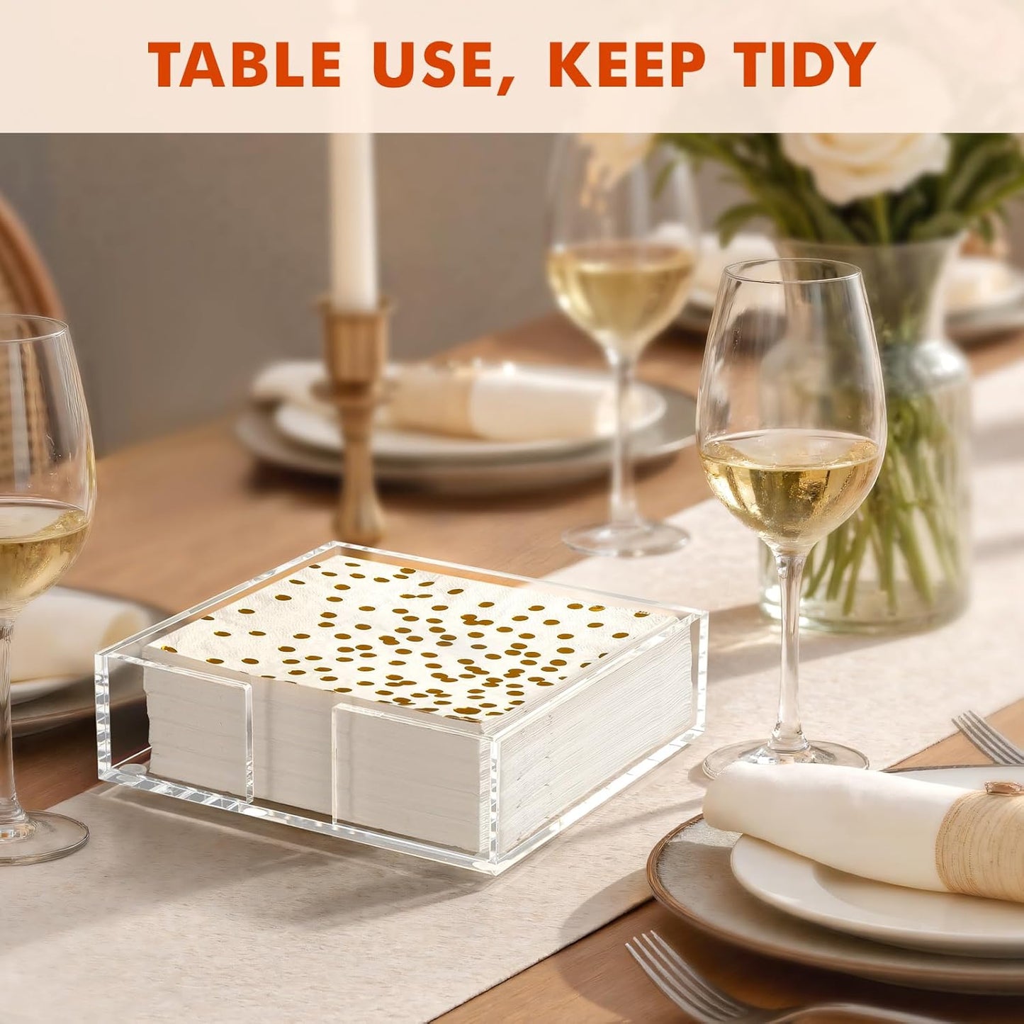 Acrylic Napkin Holder for Table, Clear Plastic Flat Napkin Holder, Modern Square Paper Napkin Holders for Kitchen, Dinner Table Guest Napkins Holder for Home, Hotel, Restaurant, Bar