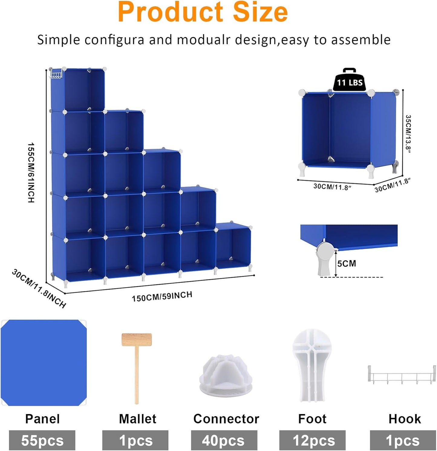 AWTATOS Cube Storage Organizer, 16 Cube Closet Organizers and Storage Shelves, DIY Stackable Bookshelf for Bedroom, Home, Admiral Blue