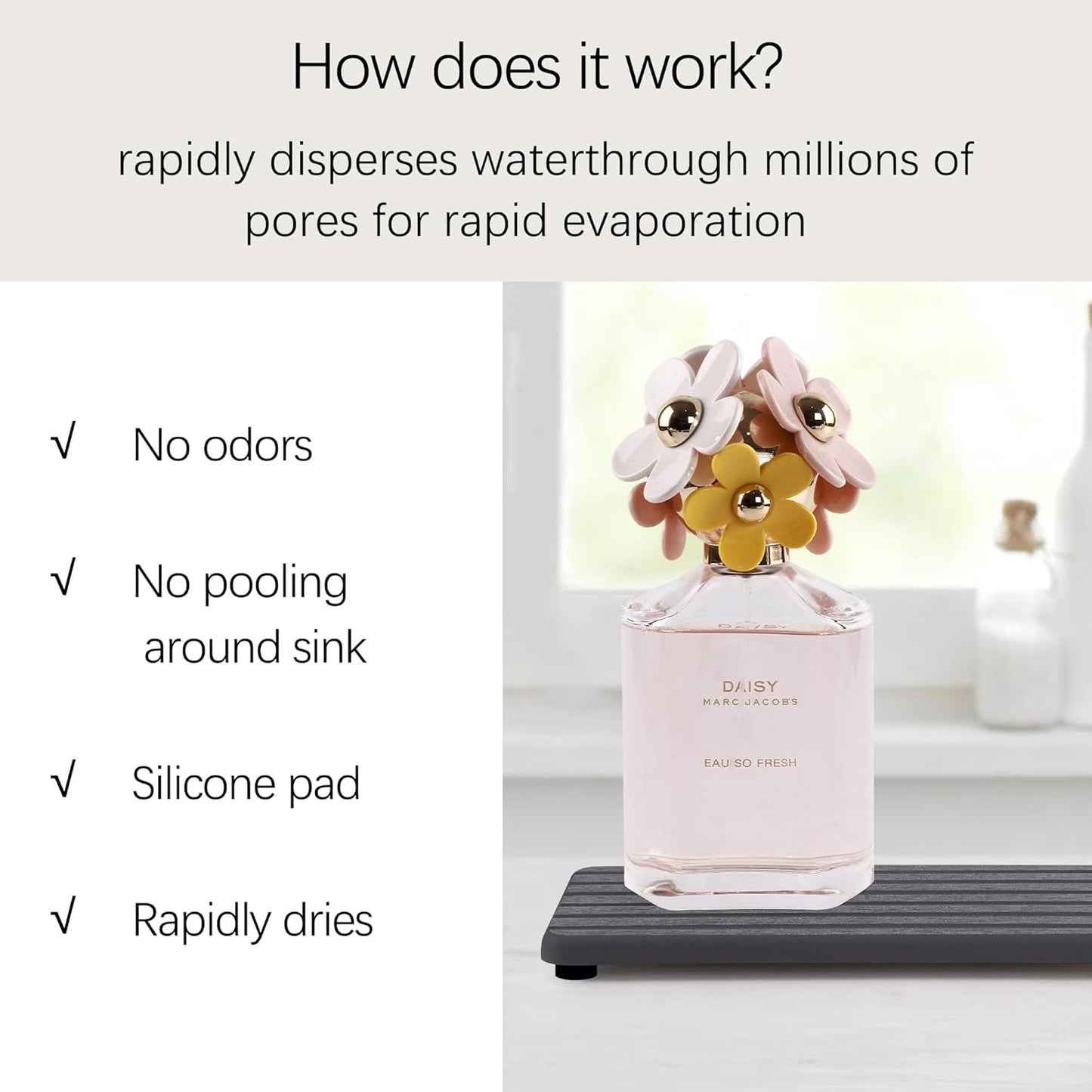 2 PCS Water Absorbent Diatomite Coasters (10.2" x 4"), Grooved Design, Water Absorbing Stone Used for Hand Soaps & Plants & toiletries in The Modern Home