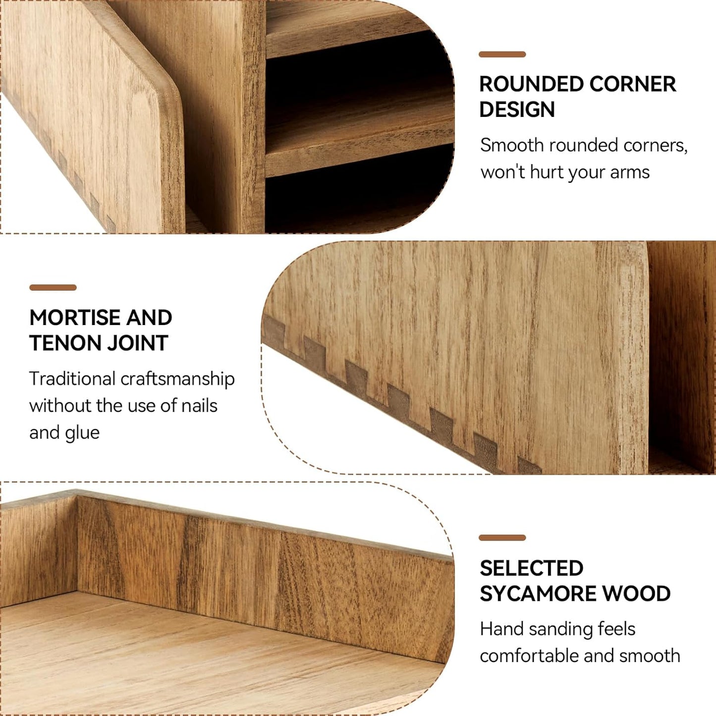 KIRIGEN Wood Desk Organizer 5 Trays - Desktop Document Letter Tray for Folders, Mail,File -Nature 3-Tier Office Mail Sorter Organizer Rack/Telephone Stand/Document Holder Dark Brown(2TP-DBR)