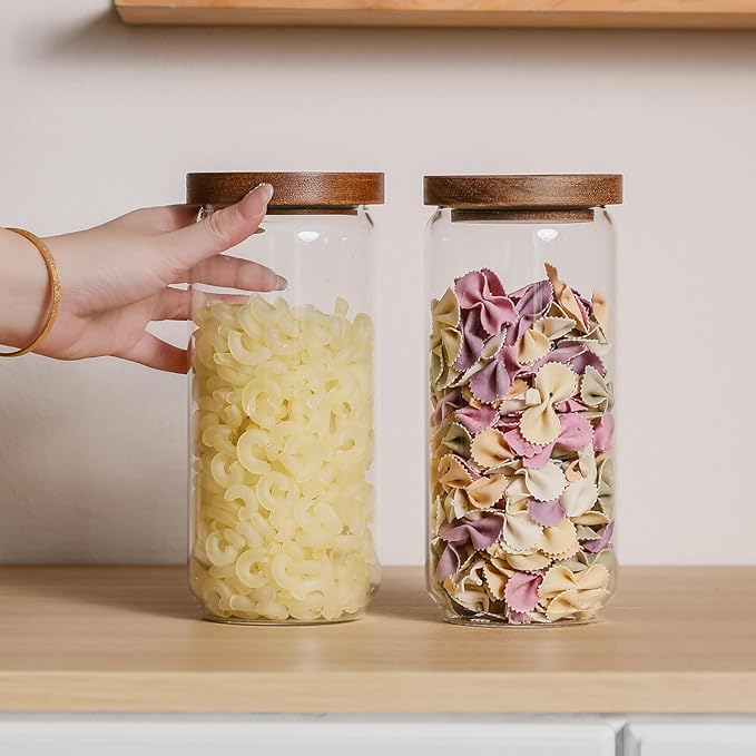 Glass Jar with Lid 3.54 Inch Wide, 34 OZ Airtight Food Storage Containers Glass Set for Coffee Beans| Sugars| Candy, 2 Pack