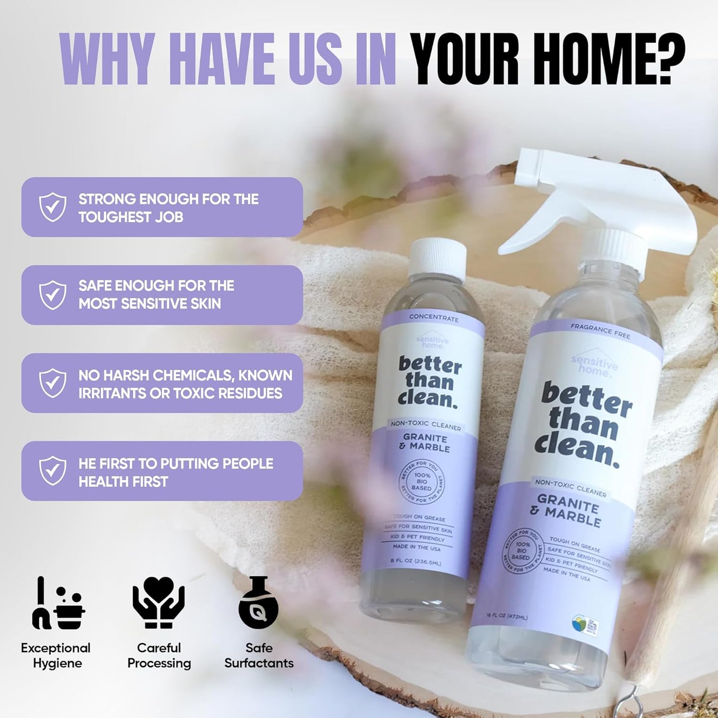 Marble & Granite Cleaner Starter Pack - Plant-Based Natural Stone Cleaner for Countertops, Showers, Floors & More - Suitable for Sensitive Skin, Fragrance Free, Kids & Pet-Friendly