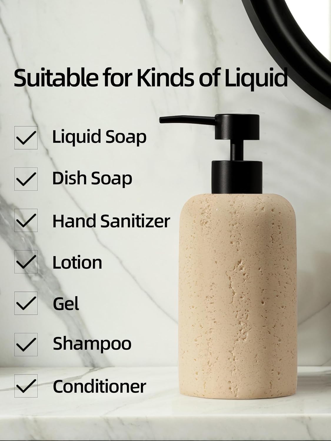 Soap Dispensers 340ML 11OZ, 2PCS Luxurious Hand Dish Shampoo Lotion Soap Dispenser Jar, Travertine Soap Pump Bottles for Kitchen Bathroom Countertop (Faint Yellow)