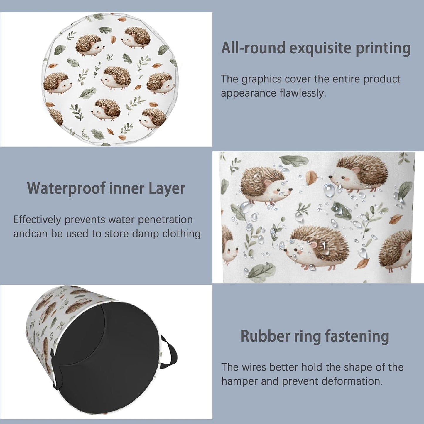 Hedgehog Laundry Hamper,Plant Leaf Dirty Clothes Laundry Basket with Handles Waterproof Oxford Cloth Storage Basket for College Dorms Bathroom Bedroom 16" x 20.8"