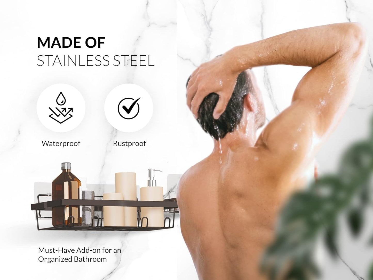 Shower Shelf - Premium Shower Caddy for Shower Organization - Adhesive Shower Rack - Stainless Steel Restroom Organizer - Pack of Two