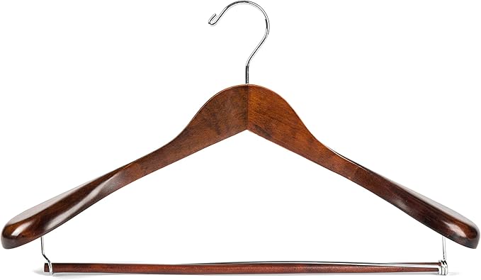 Luxury Wide Shoulder Wooden Hangers 2 Pack, with Locking Bar, Smooth Retro Finish Wood Suit Hanger Coat Hanger for Closet, Holds Up to 20lbs, 360° Swivel Hook, for Jacket, Dress Heavy Clothes Hangers