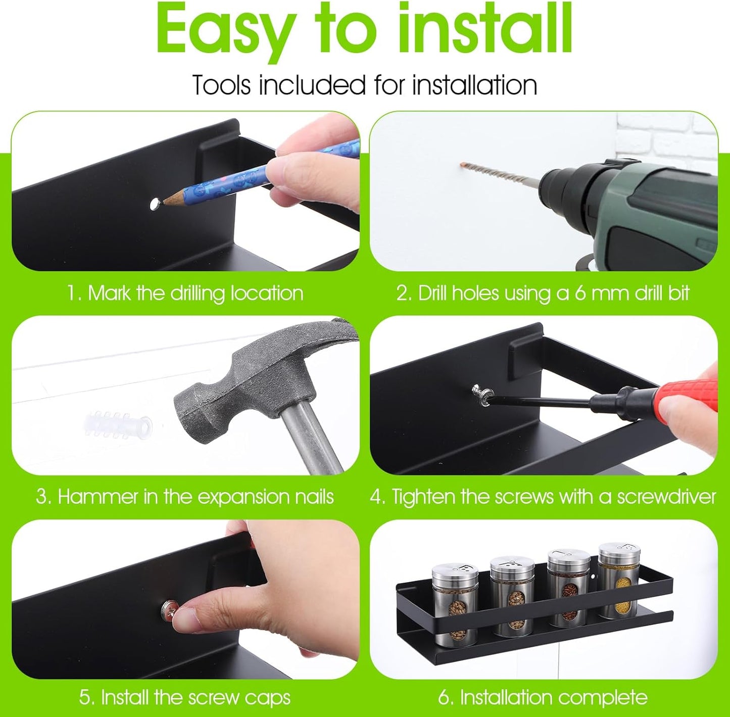 Yolev 2 Pieces Hanging Shower Head Caddy, Rustproof Bathroom Shower Shelf Organizer Wall Mounted Floating Stainless Steel Shelves Nail-Free Wall Mounted Spice Rack for Kitchen（11.81 Inch）