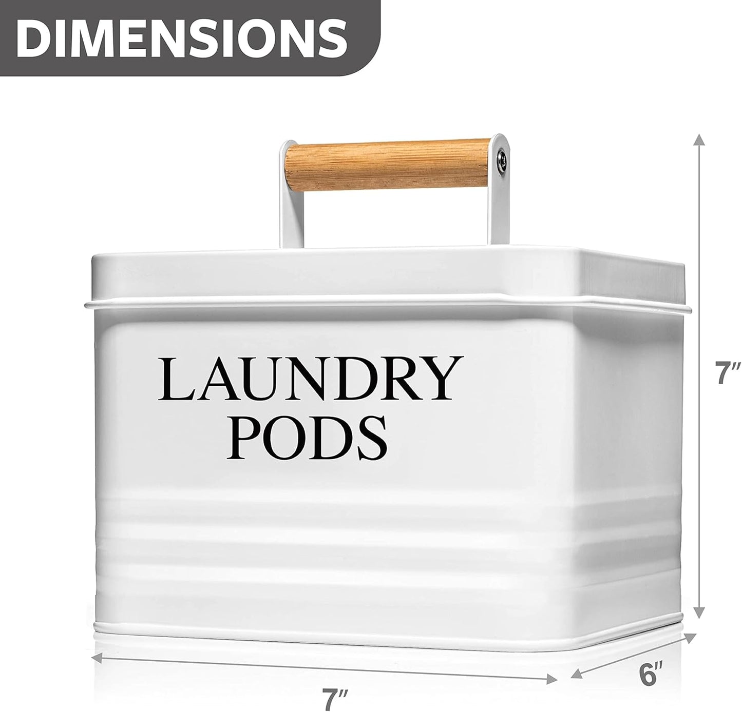 Calindiana Modern Farmhouse Metal Laundry Pods Holder Container with Lid for Laundry Room Decor and Accessories and Space Saving Organization and Storage, Holds 81 Laundry Pods, White