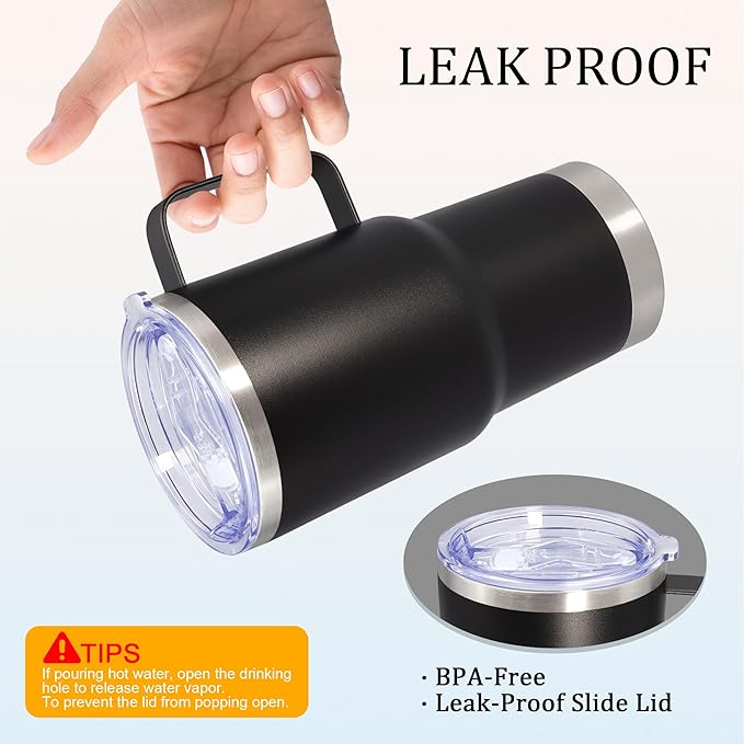 20 oz Tumbler with Handle and Lid, Stainless Steel Tumbler Insulated Travel Coffee Mug, Spill Proof Double Wall Vacuum Tumbler Cup Keep Drink Hot & Cold, Black, 6 Pack