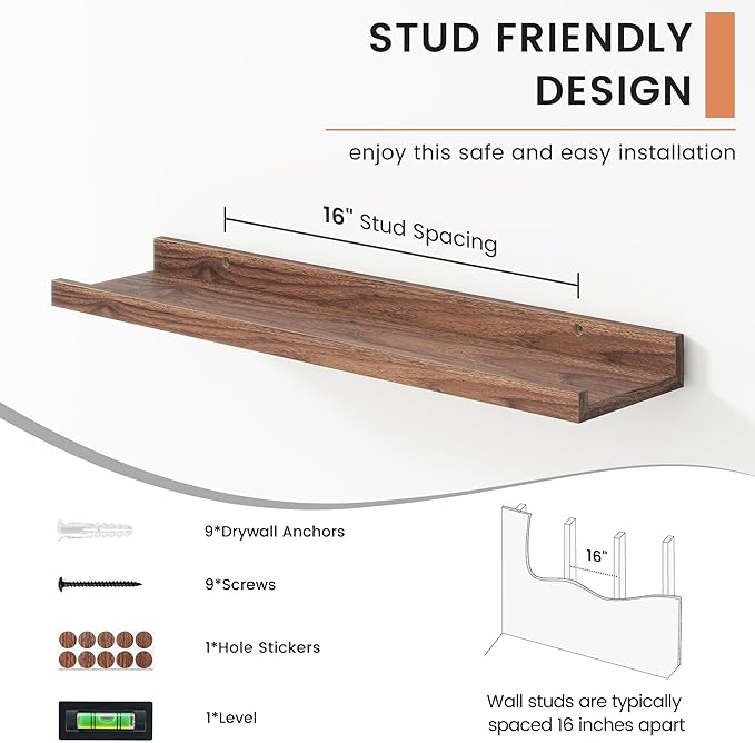 Floating Picture Ledge Shelves Set of 4, 24 Inch Shelves with Lip - Large Nursery Book Shelf for Toys Storage, Kids Bookshelf, Living Room, Bedroom Decor Frames