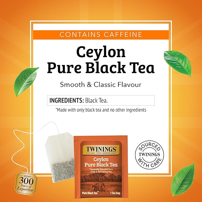 Twinings Ceylon Pure Black Tea Individually Wrapped Bags, 20 Count (Pack of 2), formerly Ceylon Orange Pekoe, Crisp, Refreshing, Caffeinated, Enjoy Hot or Iced, 20 Teabags
