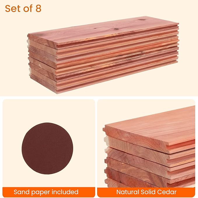 Homode Cedar Closet Liner Planks, Set of 8 Drawer Liners, Tongue and Groove, Aromatic Cedar Wood Panels for Clothes Storage, 11.5 x 4 x 0.4 Inches