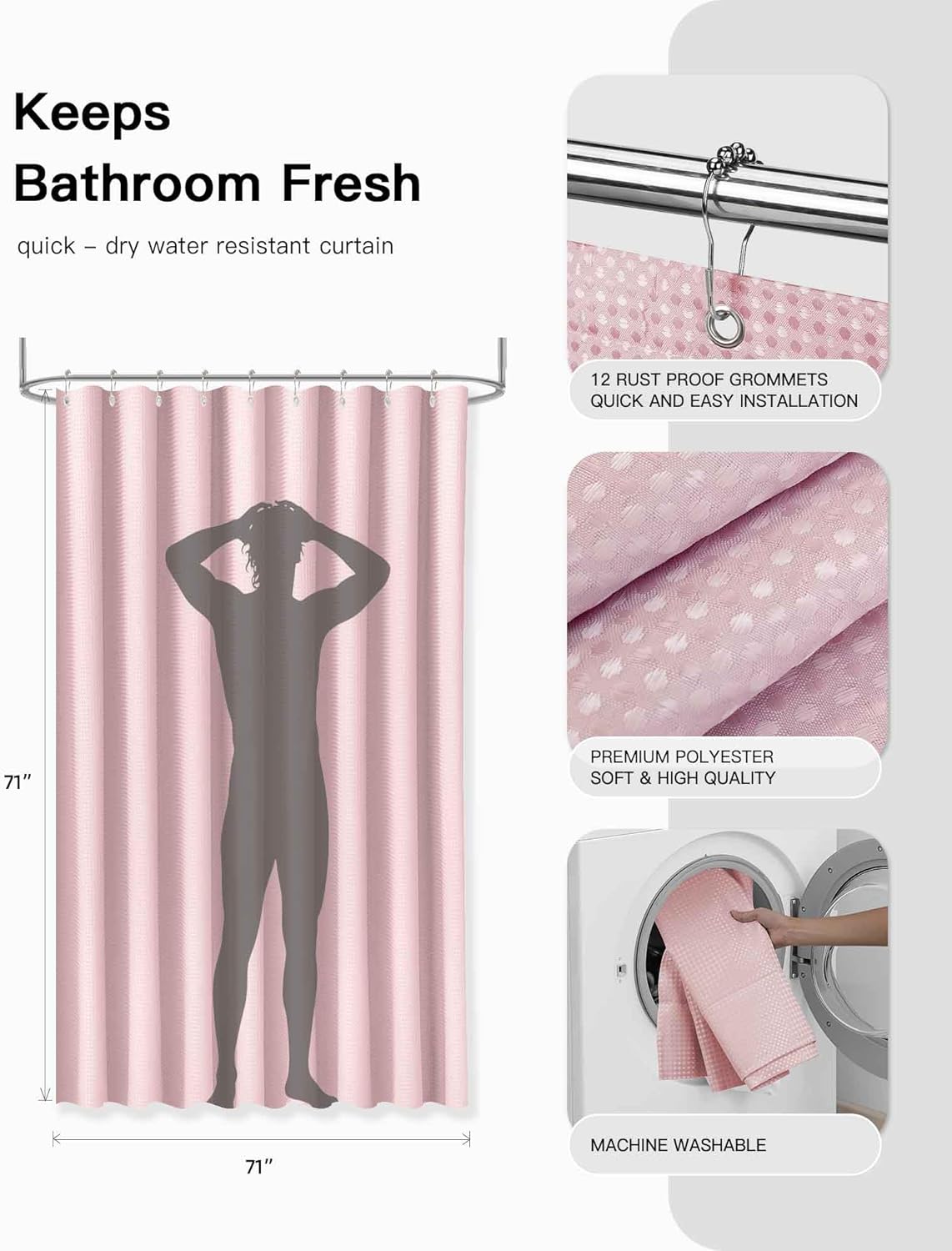 IMAVO Pink Bathroom Set,26Pcs Bathroom Accessories Set with Waffle Shower Curtain,Rugs,Trash Can,Tray,Soap Dispenser,Soap Dish,Toothbrush Holder,Toothbrush Cup,Toilet Brush Holder and Qtip Holders