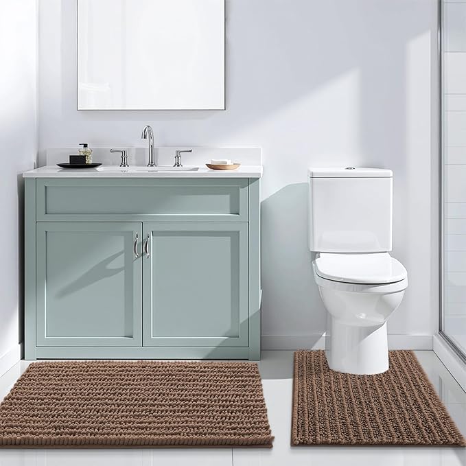 Arotive Luxury Chenille Bathroom Rug Mat, Extra Soft Thick Absorbent Shaggy Bath Rugs, Non-Slip Machine Wash Dry, Plush Bath Mats for Bathroom, Shower and Tub, 30x20, Mocha