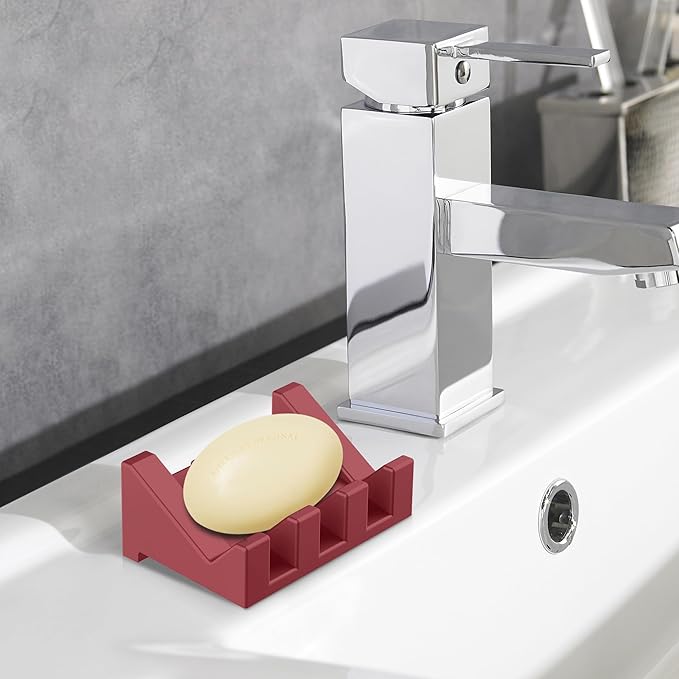 Silicone Soap Dish - Extended Self Draining Holder for Shower, Bathroom, Bathtub - 1 Pack With Drainage to Keep Bar Soap Dry and Clean