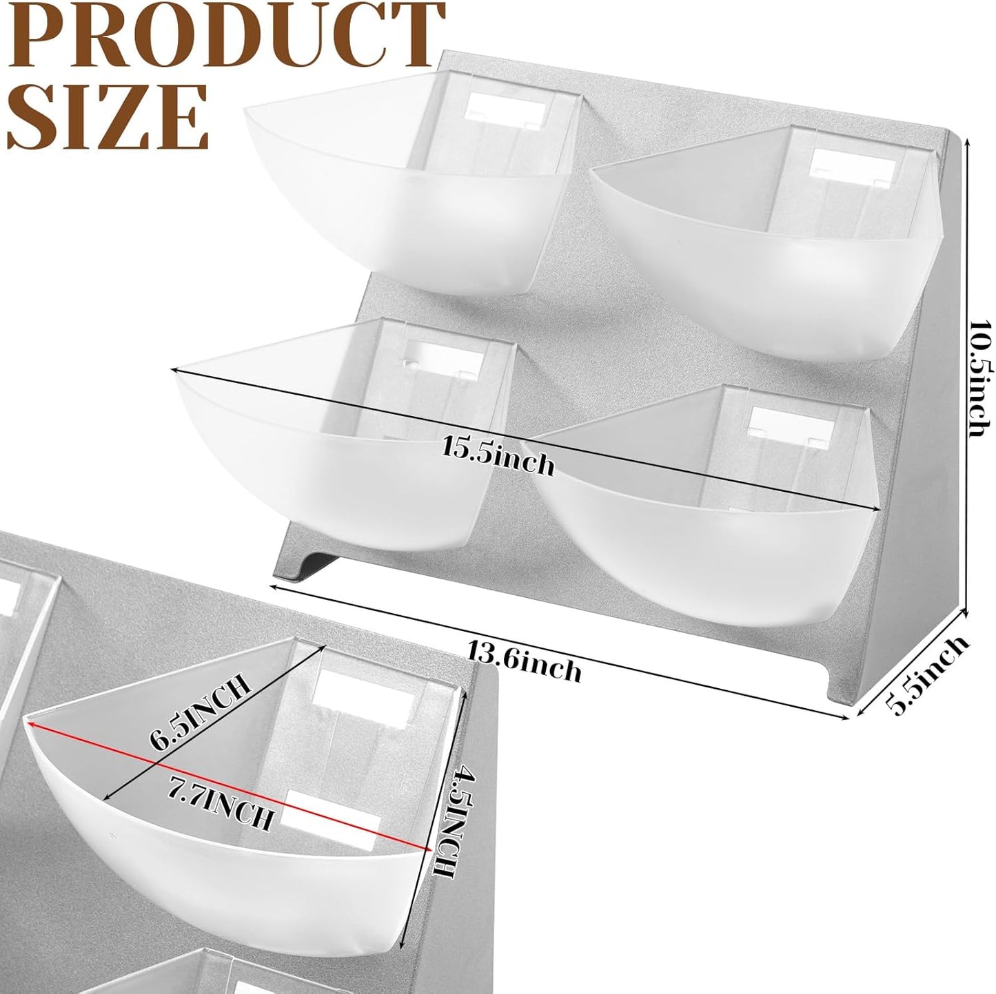 15.5 x 10 x 10.5 Inch Coffee Accessory Caddy with 4 Removable Compartments Steel Condiment Organizer Condiment Packet Sugar Holder for Bar Countertop Break Room Home Kitchen (Silver)