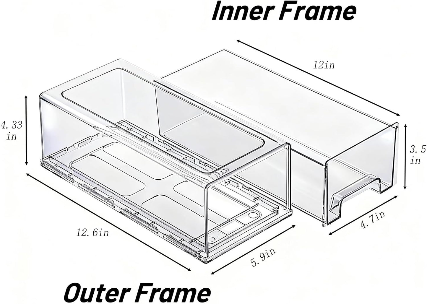 PeJeyiee 2 Pack Stackable Pull-Out Storage Drawers，Plastic Clear Organizer Bins with Handles，Easily Clean for Craft, and Toy Organization，Kitchen Undersink，Cabinet，Fridge，Closet，Pantry，Office，Bathroom