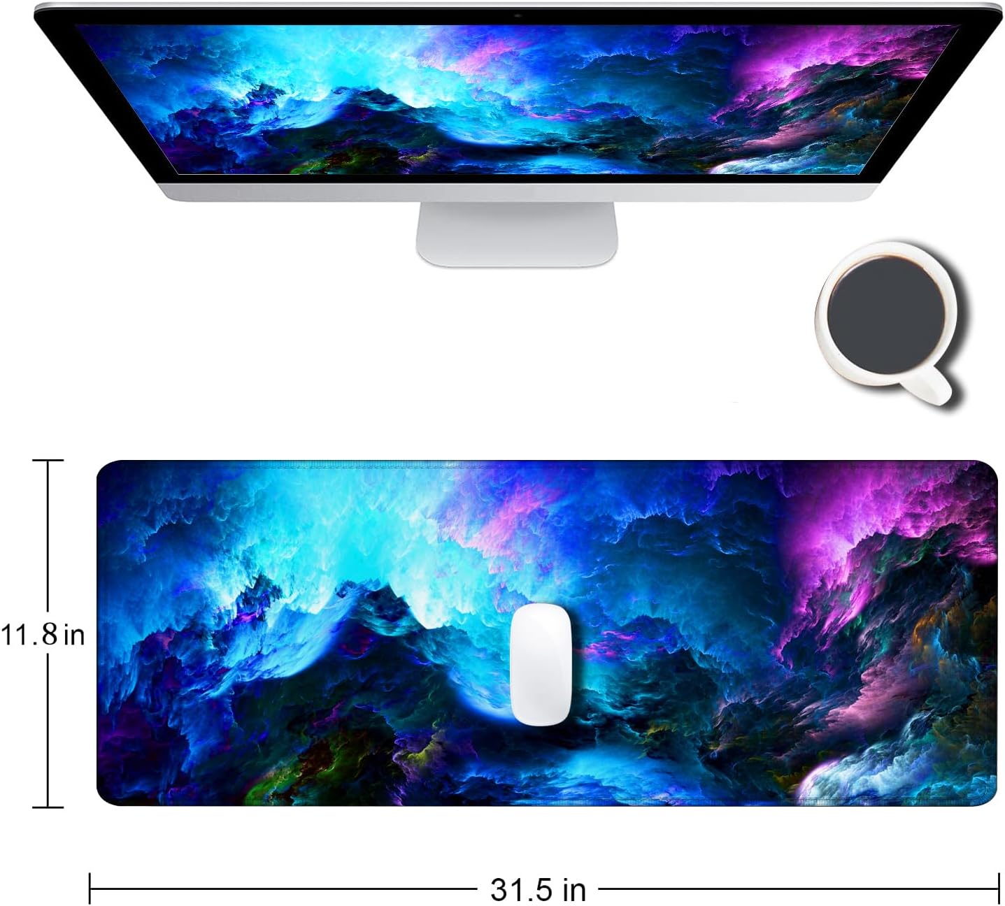 Gaming Mouse Pad, Large Non-Slip Rubber Base Mousepad, Keyboard Mouse Mat, Desk Pad with Stitched Edges, 31.5x11.8inch, Dazzling Galaxy