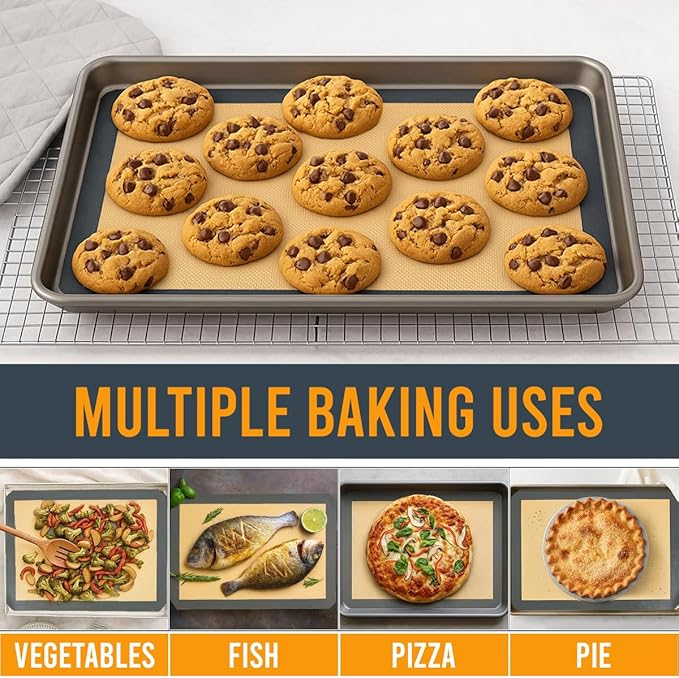 Silicone Baking Mat, Reusable Silicone Baking Sheet Liner for Oven for Bread, Dough, Macaron, Cookie Cooking Liners for Kitchen Counter Bakery Supplies (Baking Mat, 3 Half Sheets)