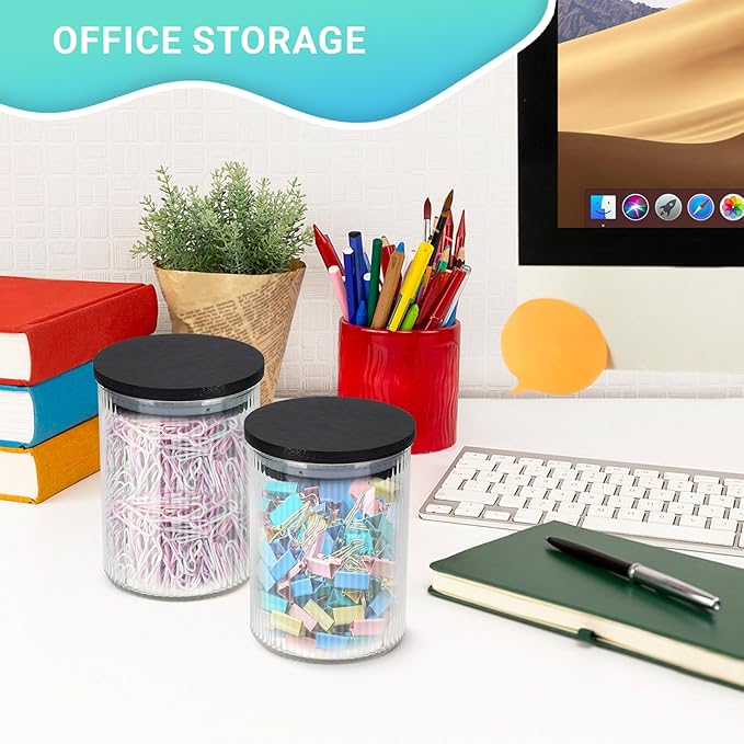 4 Pack Glass Qtip Holder Dispenser Set - Apothecary Jars with Lids for Vanity Makeup Organizer - Bathroom Canister Storage Organizer for Cotton Ball, Swab, Round Pads,Floss