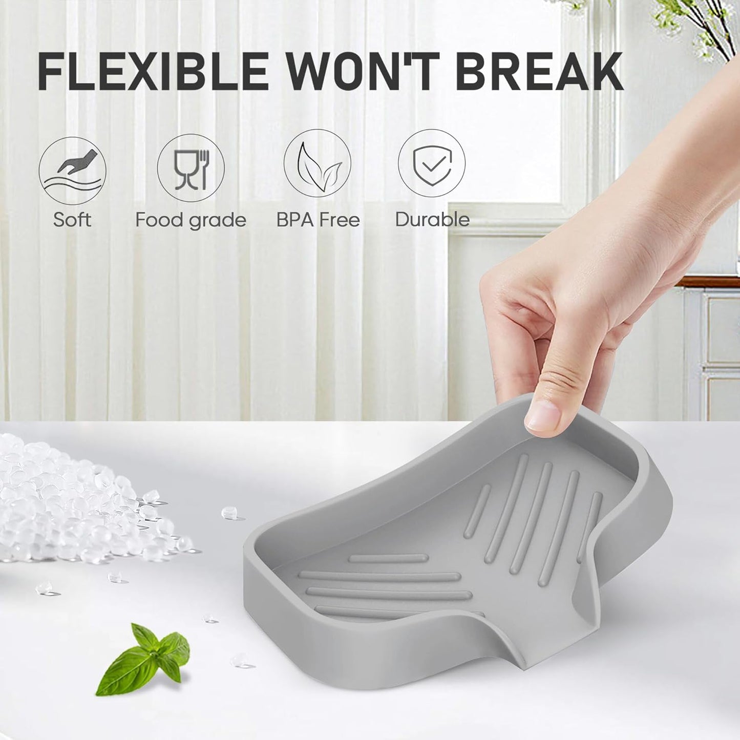 Silicone Soap Dish,4 Pcs Thickened Great High-Purity Silicone Soap Holder,Self Draining Soap Dish Soap Tray Bathroom Soap Dish Bar Soap Holder for Shower (Gray)