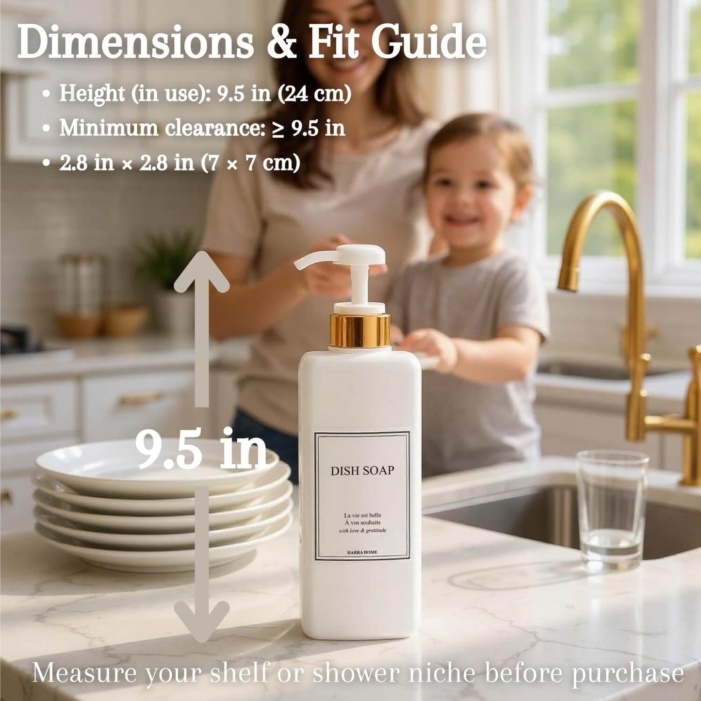 Modern Gold Design Large 27 oz Shampoo and Conditioner Dispensers - Empty Plastic Refillable Pump Bottle Set for Bathroom Shower Soap Dispenser, Gift Box Included, Set of 3 (White)