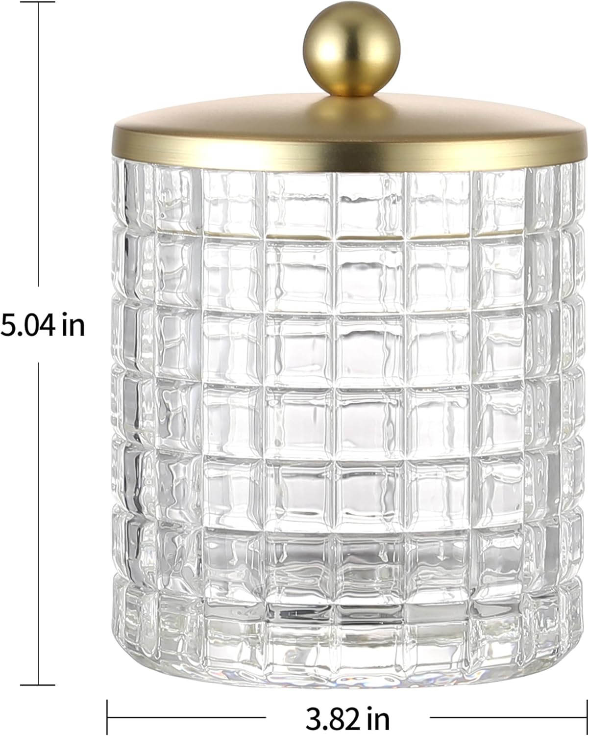 Clear Tranparent Apothecary Etched Geometric Grid Glass Jar W/Gold Metal Lid Cover for Bathroom Organization, Cotton Balls, Q Tips, and Small Accessories, Bathroom Storage