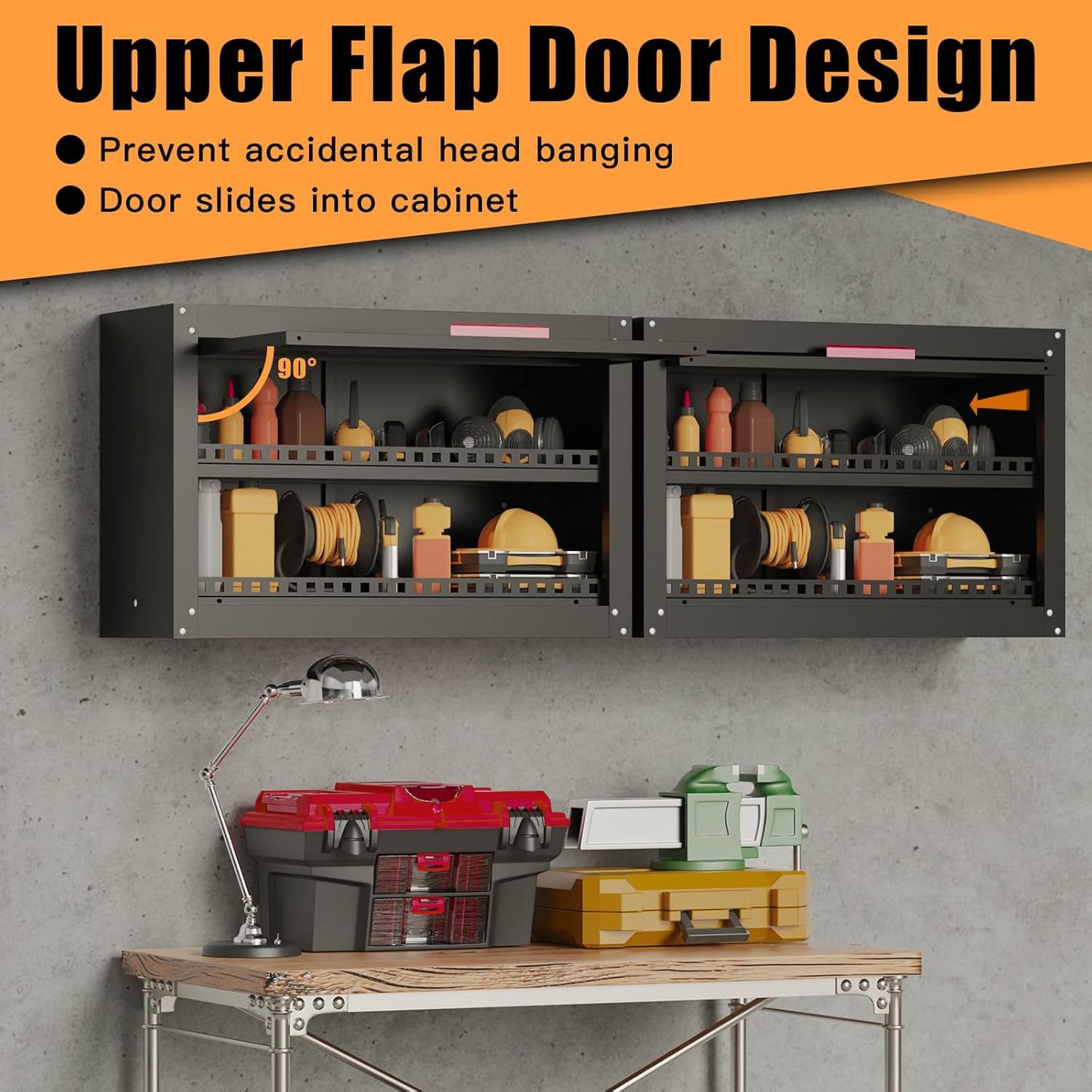 Garage Wall Cabinet,Wall Mounted Metal Storage Cabinets,Up Flip Door Metal Wall Cabinet with Doors and Adjustable Shelves Ideal for Garage, Utility Room and Basement