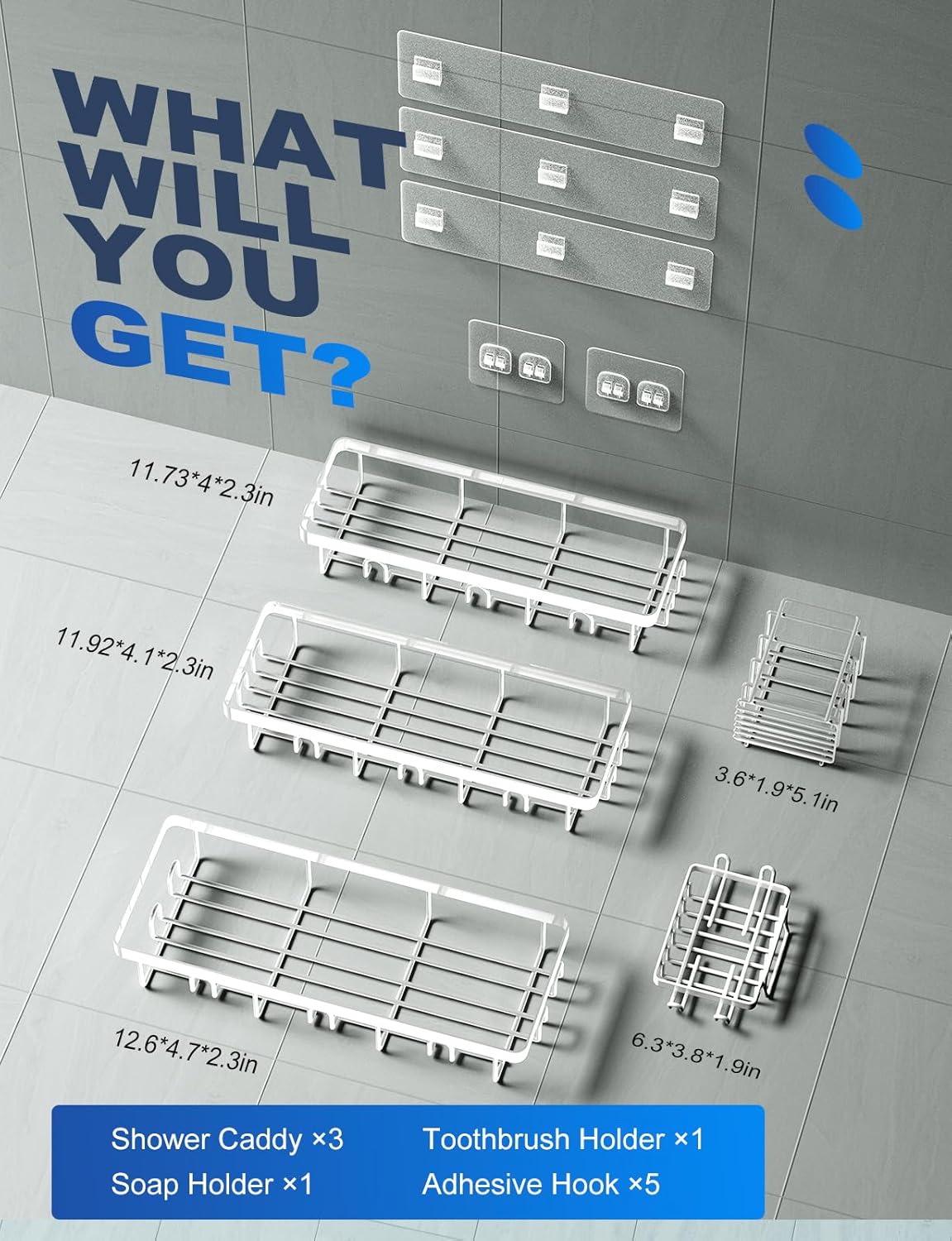 GVY Shower Caddy 5 Pack, Adhesive Shower Organizer Bathroom Shelves,Rustproof Bathroom Organizers and Storage for Home Decor, No Drilling Shower Shelves for Apartment Essentials