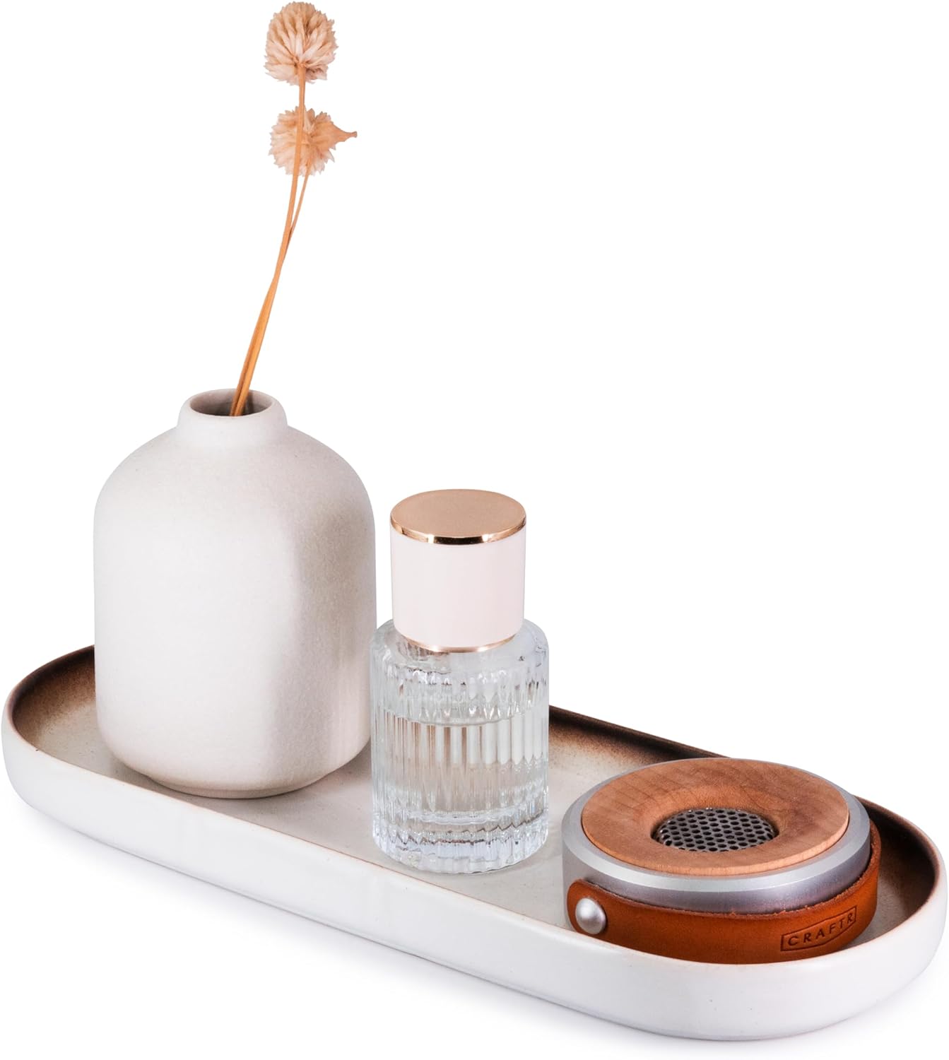 Large Ceramic Bathroom Vanity Tray, 10" Decorative Tray for Countertop, Soap Dispenser Tray for Kitchen Sink, Countertop Organizer for Jewelry, Cosmetics, Candles, Lotion and Perfume (Mocha)