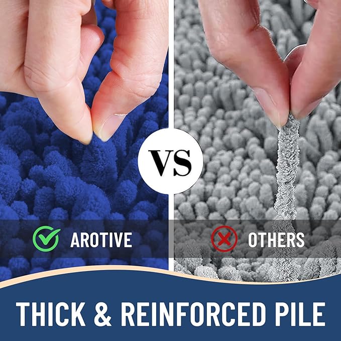 Arotive Luxury Chenille Bathroom Rug Mat, Extra Soft Thick Absorbent Shaggy Bath Rugs, Non-Slip Machine Wash Dry, Plush Bath Mats for Bathroom, Shower and Tub, 24x16, Dark Blue